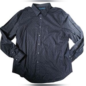 Perry Ellis Men Shirt Size 2XL Black Geometric Button Up Long Sleeve Career Nice